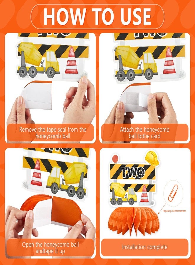 Grencian 9 Pcs Construction 2nd Birthday Party Decorations Excavator I'm 2 and Digging It Honeycomb Centerpieces Table Toppers for Kids Boys Truck Themd 2 Years Old Birthday Party Supplies Table Decoration - Image 3